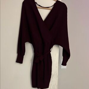 Burgundy Wrap Dress with Belt